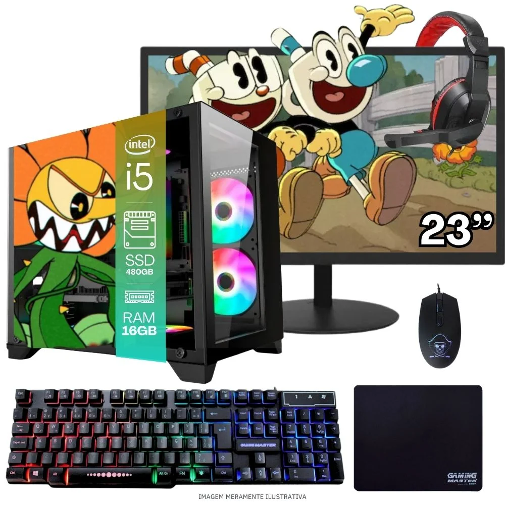 Computador PC Gamer Completo Balão.info Intel Core I5 SSD 480GB 16gb Gabinete Aquário Teclado Mouse Mouse Pad E Headset Gamer Monitor 23" WINDOWS 10 Pro Trial