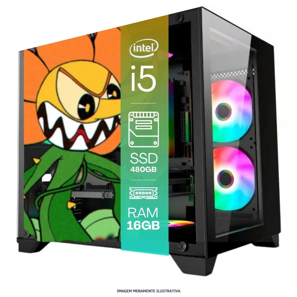 Computador PC Gamer Completo Tob Intel Core I5 SSD 480GB 16gb Gabinete Aquário Teclado Mouse Mouse Pad E Headset Gamer Monitor 23" WINDOWS 10 Pro Trial - view 3
