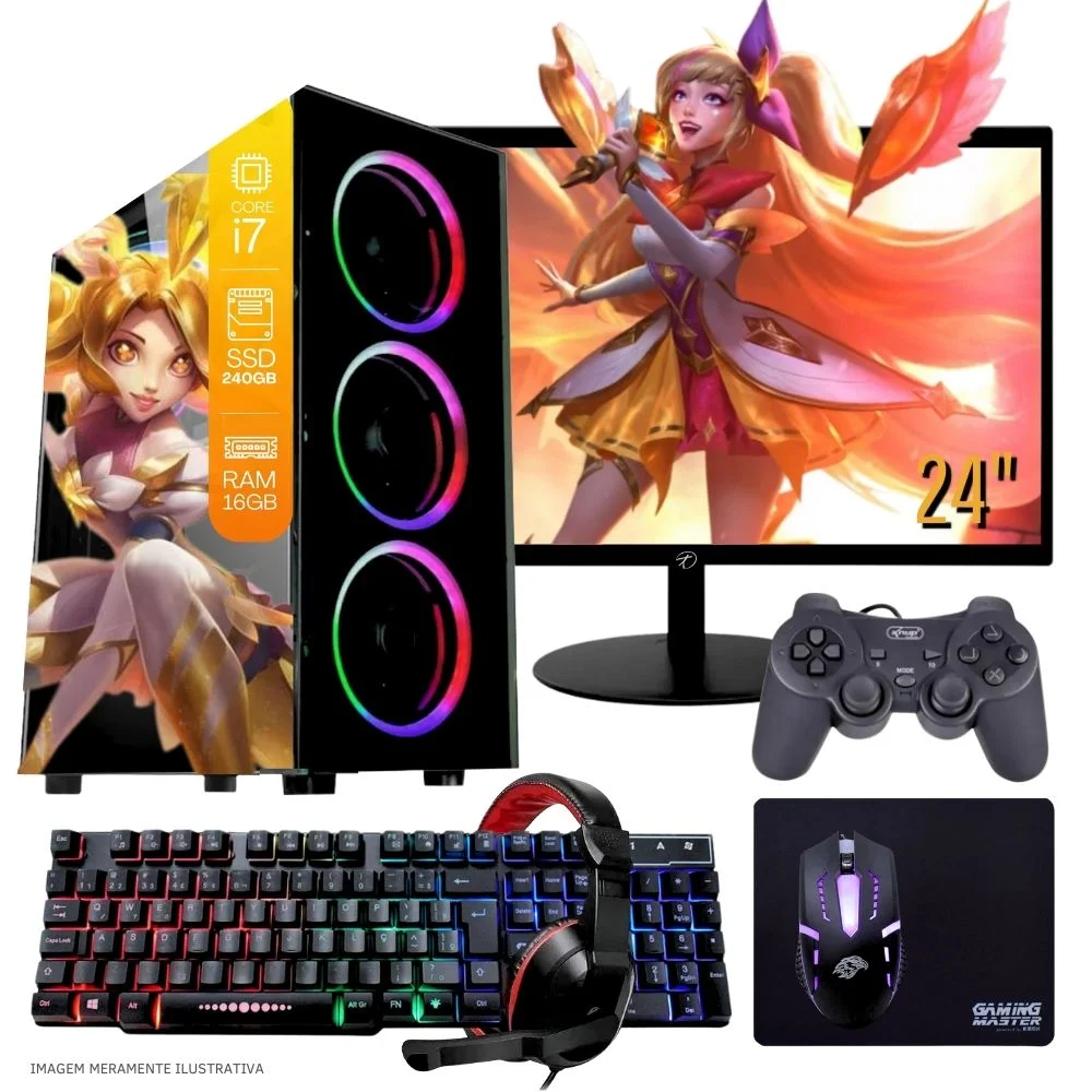 Computador PC Gamer Completo Balão.info Intel Core I7 SSD 240GB 16gb Teclado Mouse Mouse Pad E Headset Gamer Joystick Monitor 23" WINDOWS 10 Pro Trial