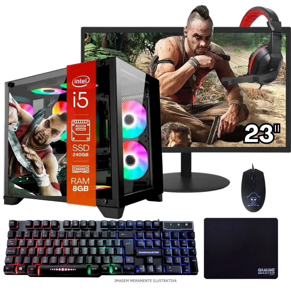 Computador PC Gamer Completo Balão.info Intel Core I5 SSD 240GB 8GB Gabinete Aquário Teclado Mouse Mouse Pad E Headset Gamer Monitor 23" WINDOWS 10 Pro Trial