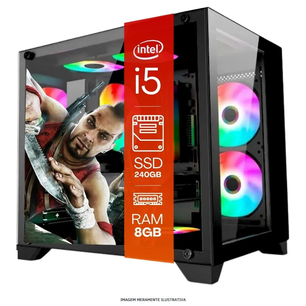 Computador PC Gamer Completo Tob Intel Core I5 SSD 240GB 8GB Gabinete Aquário Teclado Mouse Mouse Pad E Headset Gamer Monitor 23" WINDOWS 10 Pro Trial - view 3