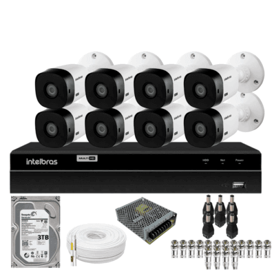 Kit 8 Câmeras Intelbras  Bullet 1220b Full Hd Dvr Intelbras 1216-c Mhdx Com Acesso Remoto Hd 3TB