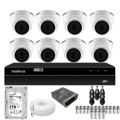 Kit 8 Câmeras 1220 D Mic 1080p Com Microfone Dvr Intelbras 1216-c Mhdx Com Acesso Remoto Hd 2TB