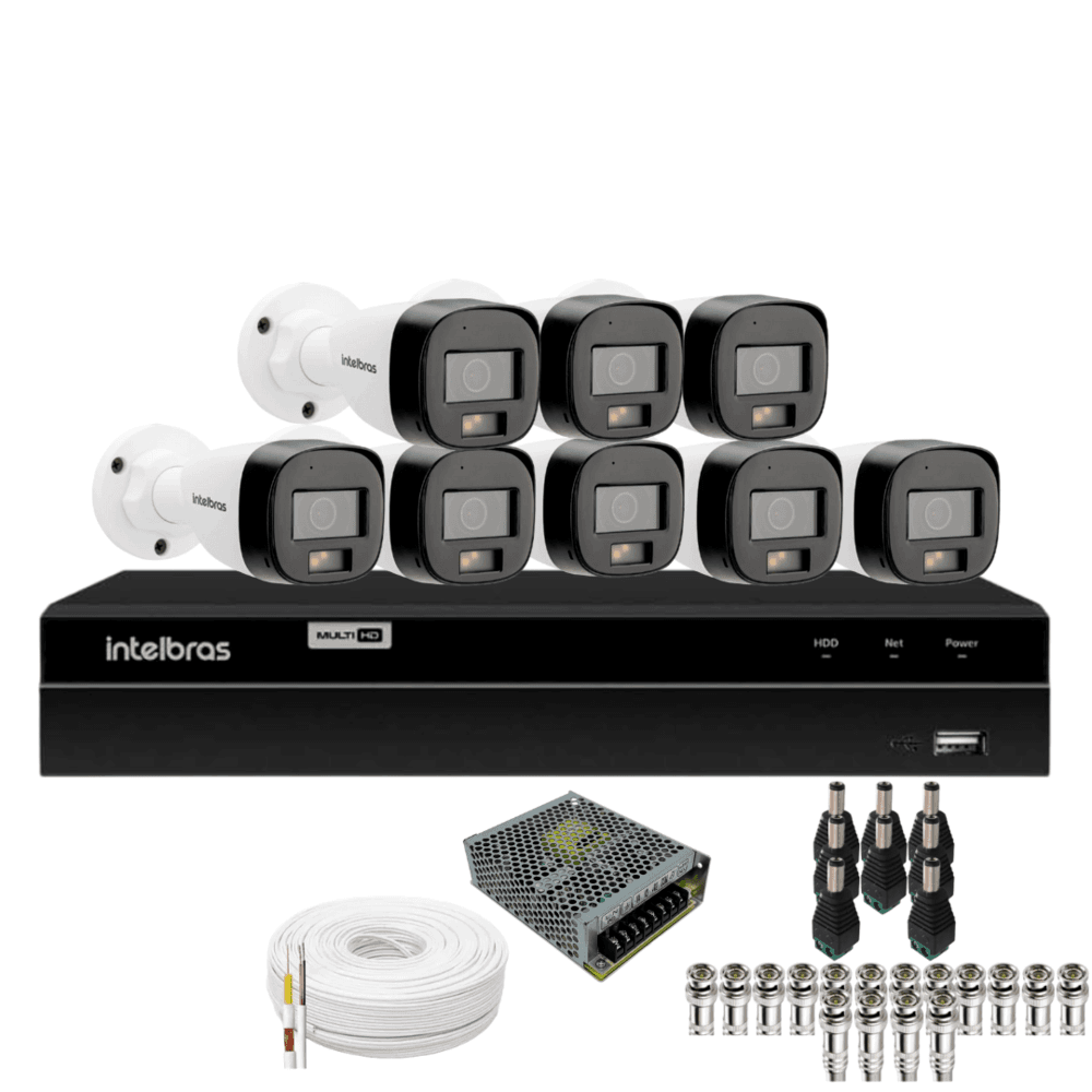 Imagem 1 de 4 do produto Kit 8 Câmeras Intelbras  Bullet 3220b Full Color Com Áudio Dvr Intelbras 1216-c Mhdx Com Acesso Remoto Sem Hd