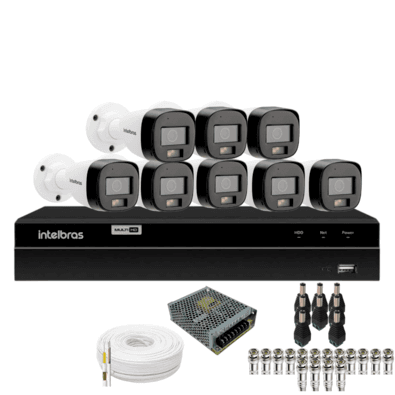 Kit 8 Câmeras Intelbras  Bullet 3220b Full Color Com Áudio Dvr Intelbras 1216-c Mhdx Com Acesso Remoto Sem Hd