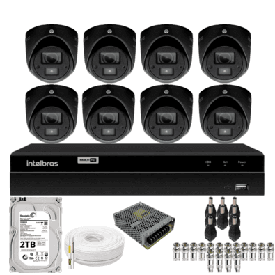 Kit 8 Câmeras Bullet 3220d Mini Black Com Áudio Dvr Intelbras 1216-c Mhdx Com Acesso Remoto Hd 2TB