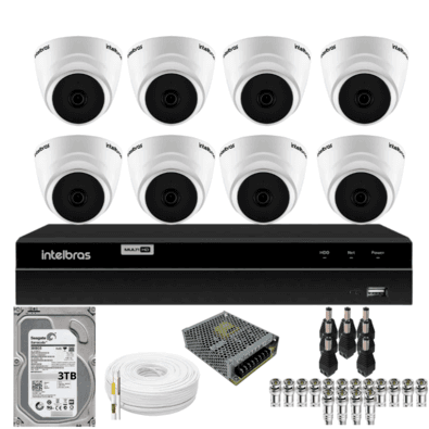 Kit 8 Câmeras 1220 D Mic 1080p Com Microfone Dvr Intelbras 1216-c Mhdx Com Acesso Remoto Hd 3TB