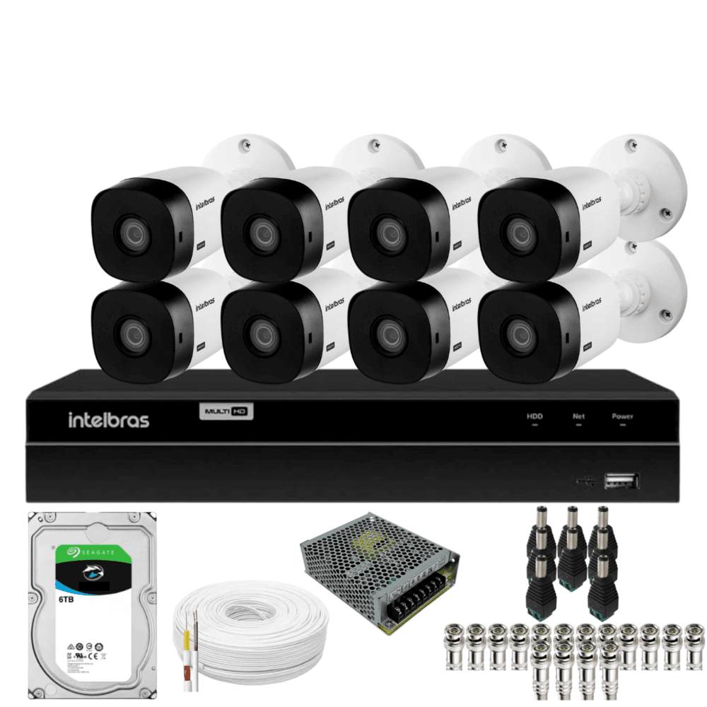 Kit 8 Câmeras Intelbras Bullet 1220b Full Hd Dvr Intelbras 1216 c Mhdx Com Acesso Remoto Hd 6 TB 4