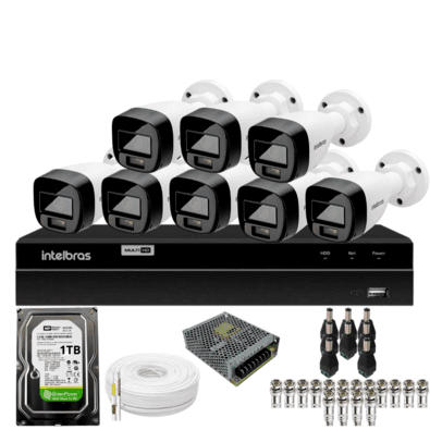 Kit 8 Câmeras Intelbras  Bullet 1220b Full Color Dvr Intelbras 1216-c Mhdx Com Acesso Remoto Hd 1TB