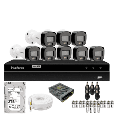 Kit 8 Câmeras Intelbras  Bullet 3220b Full Color Com Áudio Dvr Intelbras 1216-c Mhdx Com Acesso Remoto Hd 2TB
