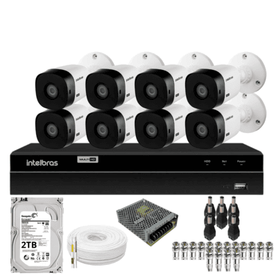 Kit 8 Câmeras Intelbras  Bullet 1220b Full Hd Dvr Intelbras 1216-c Mhdx Com Acesso Remoto Hd 2TB