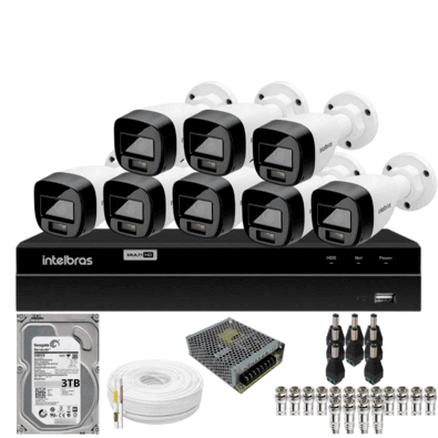 Kit 8 Câmeras Intelbras  Bullet 1220b Full Color Dvr Intelbras 1216-c Mhdx Com Acesso Remoto Hd 3TB