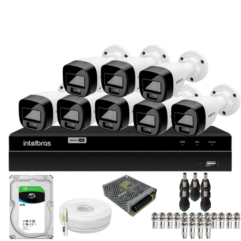 Imagem 1 de 4 do produto Kit 8 Câmeras Intelbras  Bullet 1220b Full Color Dvr Intelbras 1216-c Mhdx Com Acesso Remoto Hd 6tb