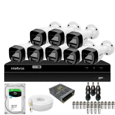 Kit 8 Câmeras Intelbras  Bullet 1220b Full Color Dvr Intelbras 1216-c Mhdx Com Acesso Remoto Hd 6tb