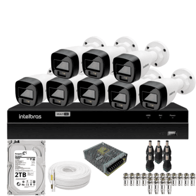 Kit 8 Câmeras Intelbras  Bullet 1220b Full Color Dvr Intelbras 1216-c Mhdx Com Acesso Remoto Hd 2TB