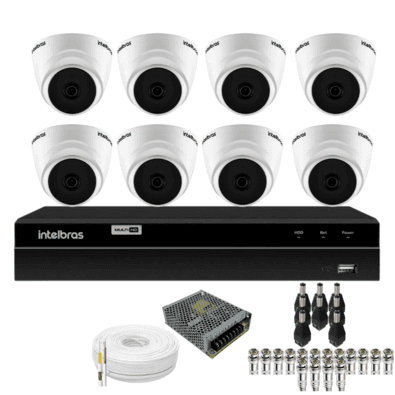 Kit 8 Câmeras 1220 D Mic 1080p Com Microfone Dvr Intelbras 1216-c Mhdx Com Acesso Remoto Sem Hd