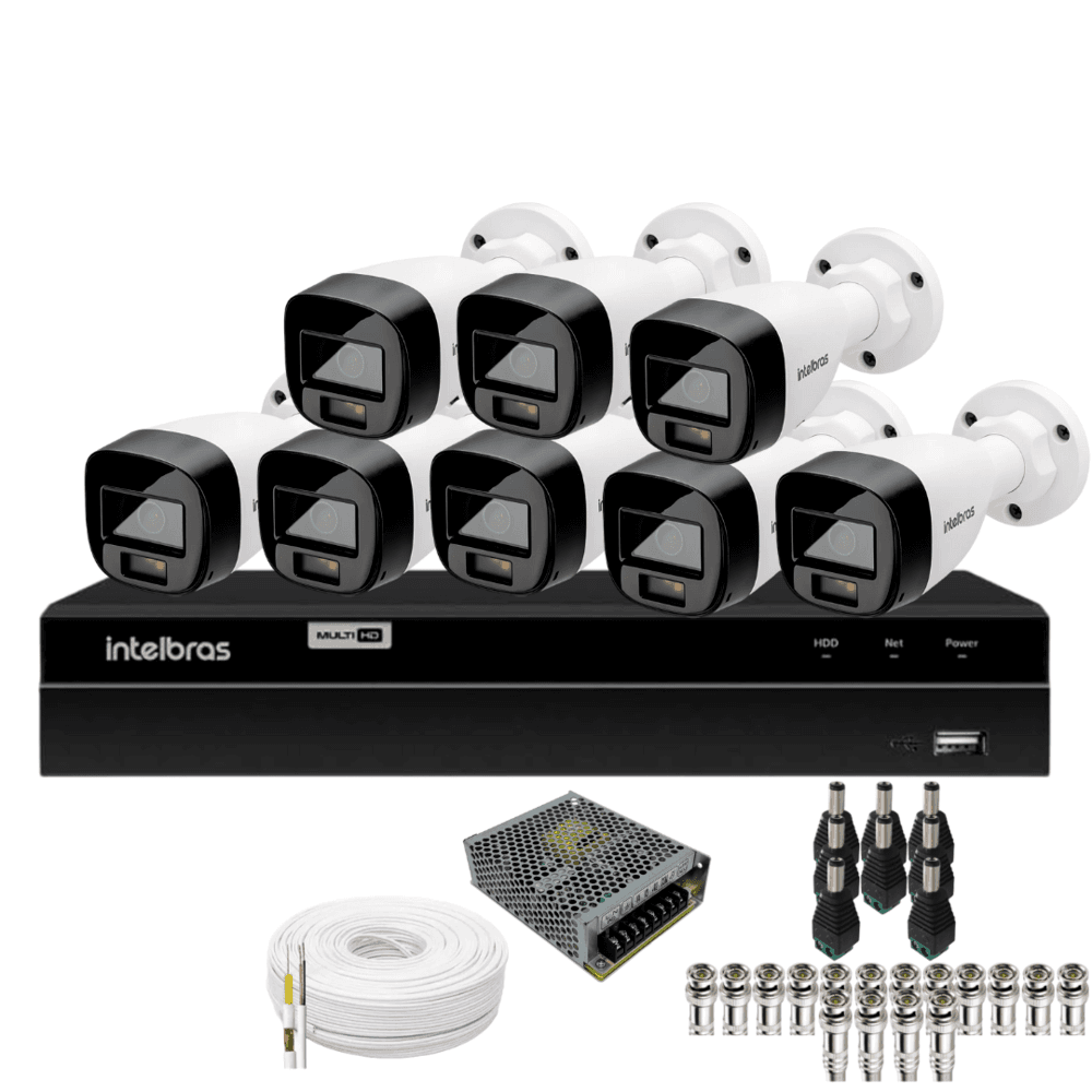 Imagem 1 de 4 do produto Kit 8 Câmeras Intelbras  Bullet 1220b Full Color Dvr Intelbras 1216-c Mhdx Com Acesso Remoto Sem Hd