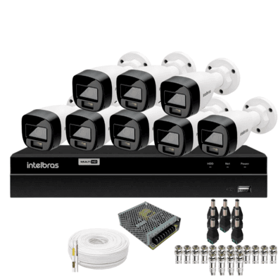 Kit 8 Câmeras Intelbras  Bullet 1220b Full Color Dvr Intelbras 1216-c Mhdx Com Acesso Remoto Sem Hd