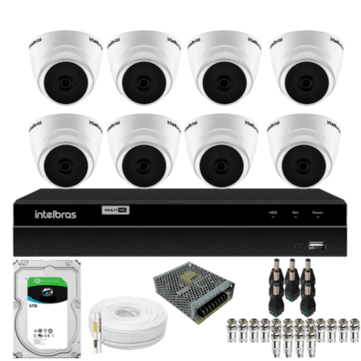 Kit 8 Câmeras 1220 D Mic 1080p Com Microfone Dvr Intelbras 1216-c Mhdx Com Acesso Remoto Hd 6tb