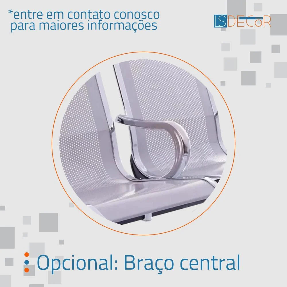 Imagem 4 de 5 do produto Cadeira Longarina Cromada 4 Lugares Com Estofado Colorida Cinza Escuro