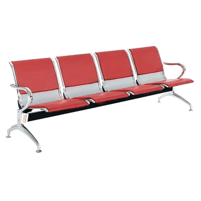 Cadeira Longarina Cromada 4 Lugares Com Estofado Colorida Vermelho
