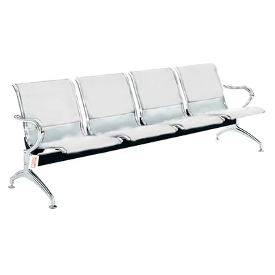 Cadeira Longarina Cromada 4 Lugares Com Estofado Colorida Branco