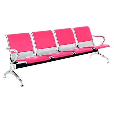 Cadeira Longarina Cromada 4 Lugares Com Estofado Colorida Rosa