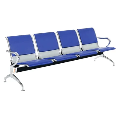 Cadeira Longarina Cromada 4 Lugares Com Estofado Colorida Azul Royal