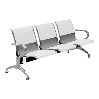 Cadeira Longarina Cromada 3 Lugares Com Estofado Colorida Branco