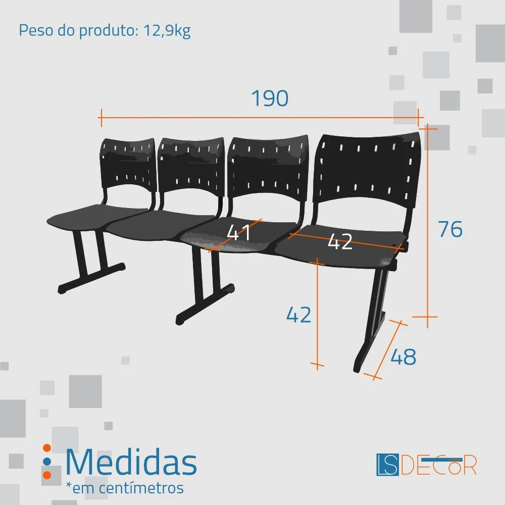 Imagem 3 de 5 do produto Cadeira Fixa Iso Polipropileno 4 Lugares Preta