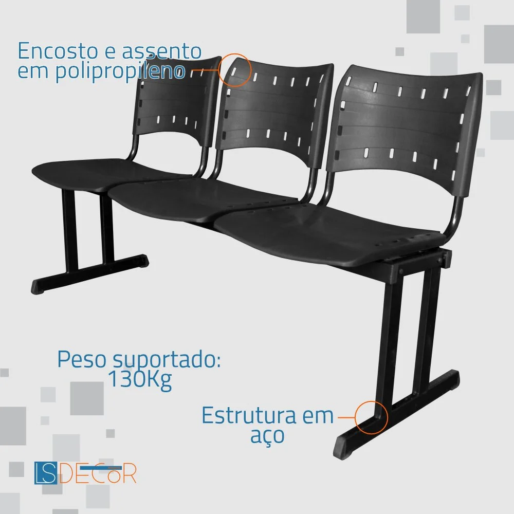 Imagem 2 de 5 do produto Cadeira Fixa Iso Polipropileno 3 Lugares Colorida Verde