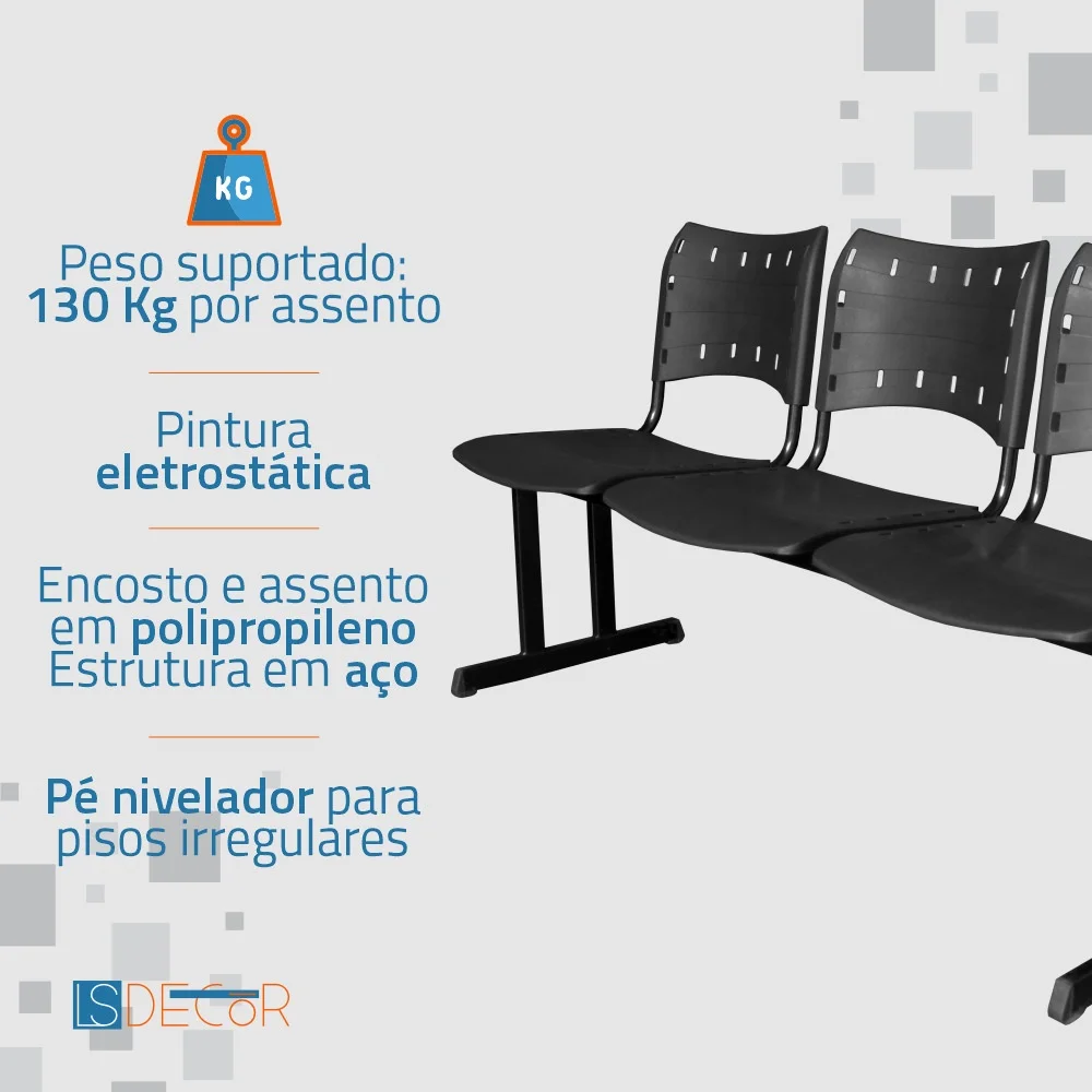 Imagem 5 de 5 do produto Cadeira Fixa Iso Polipropileno 3 Lugares Colorida Verde