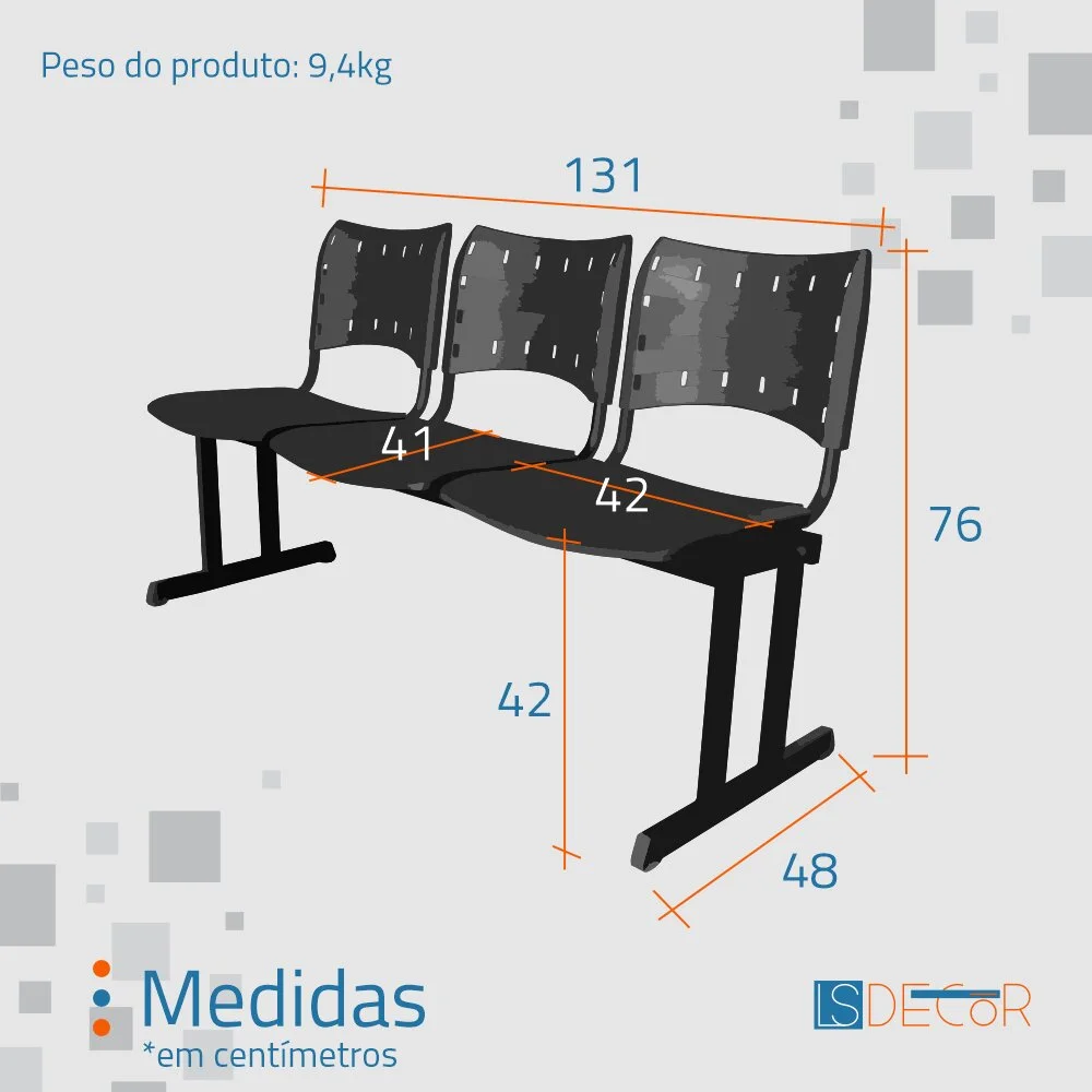 Imagem 2 de 5 do produto Cadeira Fixa Iso Polipropileno 3 Lugares Colorida Verde
