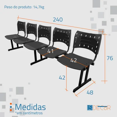 Cadeira Fixa Iso Polipropileno 5 Lugares — foto 8