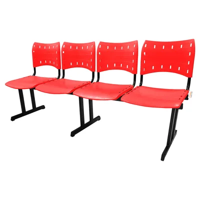 Cadeira Fixa Iso Polipropileno 4 Lugares Colorida Vermelho Vermelho
