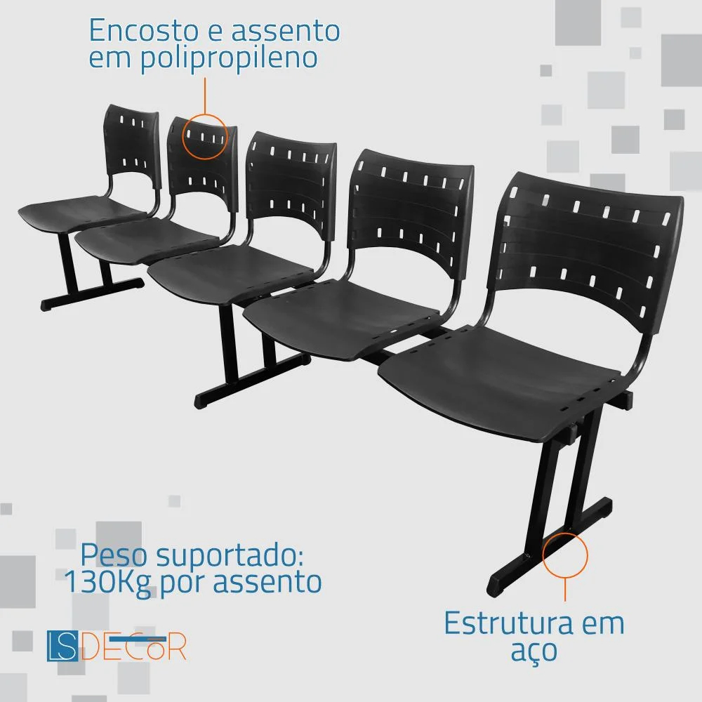 Imagem 2 de 3 do produto Cadeira Fixa Iso Polipropileno 5 Lugares Preta