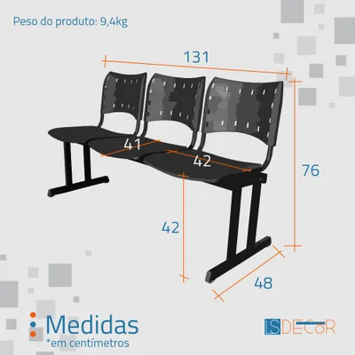 Cadeira Fixa Iso Polipropileno 3 Lugares — foto 4