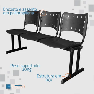 Cadeira Fixa Iso Polipropileno 3 Lugares — foto 6