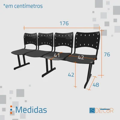 Cadeira Iso Pp Rp Longarina 4 Lugares Color Azul — foto 4