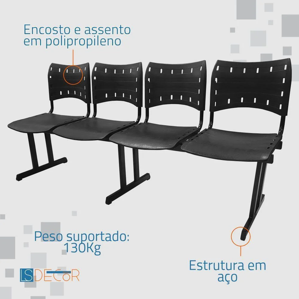 Imagem 2 de 3 do produto Cadeira Iso Pp Rp Longarina 4 Lugares Color Azul
