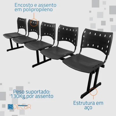Cadeira Fixa Iso Polipropileno 5 Lugares Colorida Vermelho — foto 4