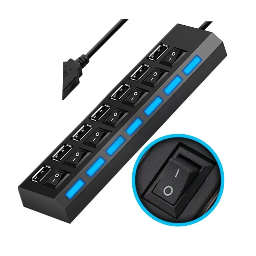 Imagem 3 de 4 do produto Hub 7 Portas Usb 2.0 Preto Com Chave Seletora Au-017 L Tomex
