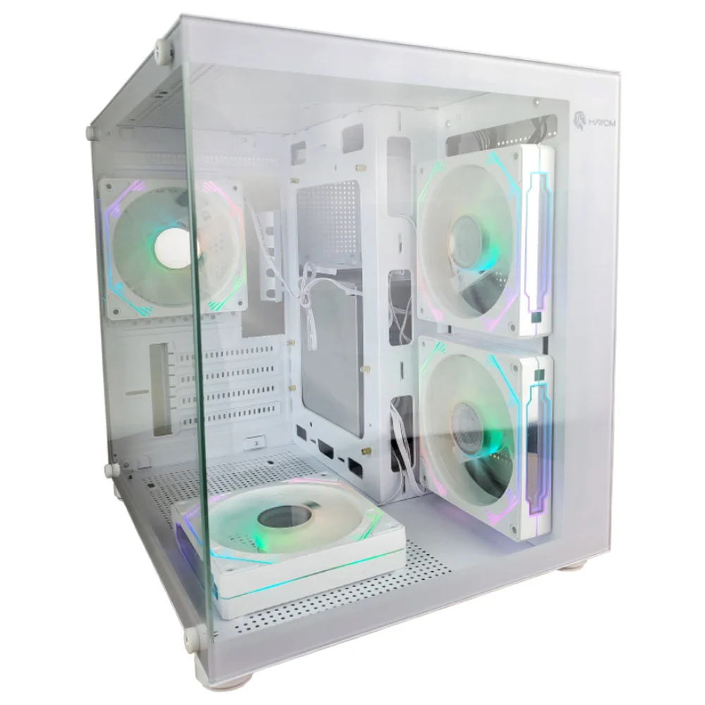Imagem 5 de 5 do produto Gabinete Gamer Hayom Gb1797 Com 4 Fans RGB Com Vidro Branco