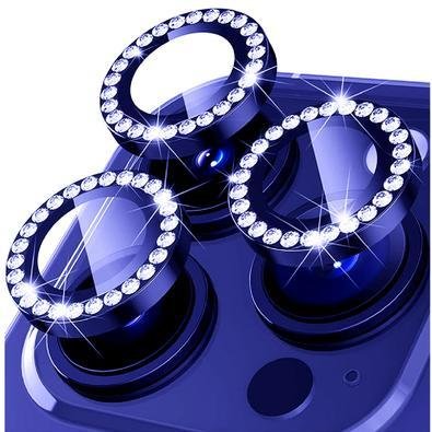 Película Lente Câmera Strass Brilho Compatível Com Iphone 16 Pro Max Tela 6.9 Proteção Azul Escuro