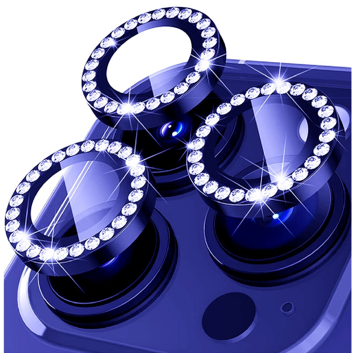 Película Lente Câmera Strass Brilho Compatível Com Iphone 16 Pro Tela 6.3 Proteção Azul Escuro