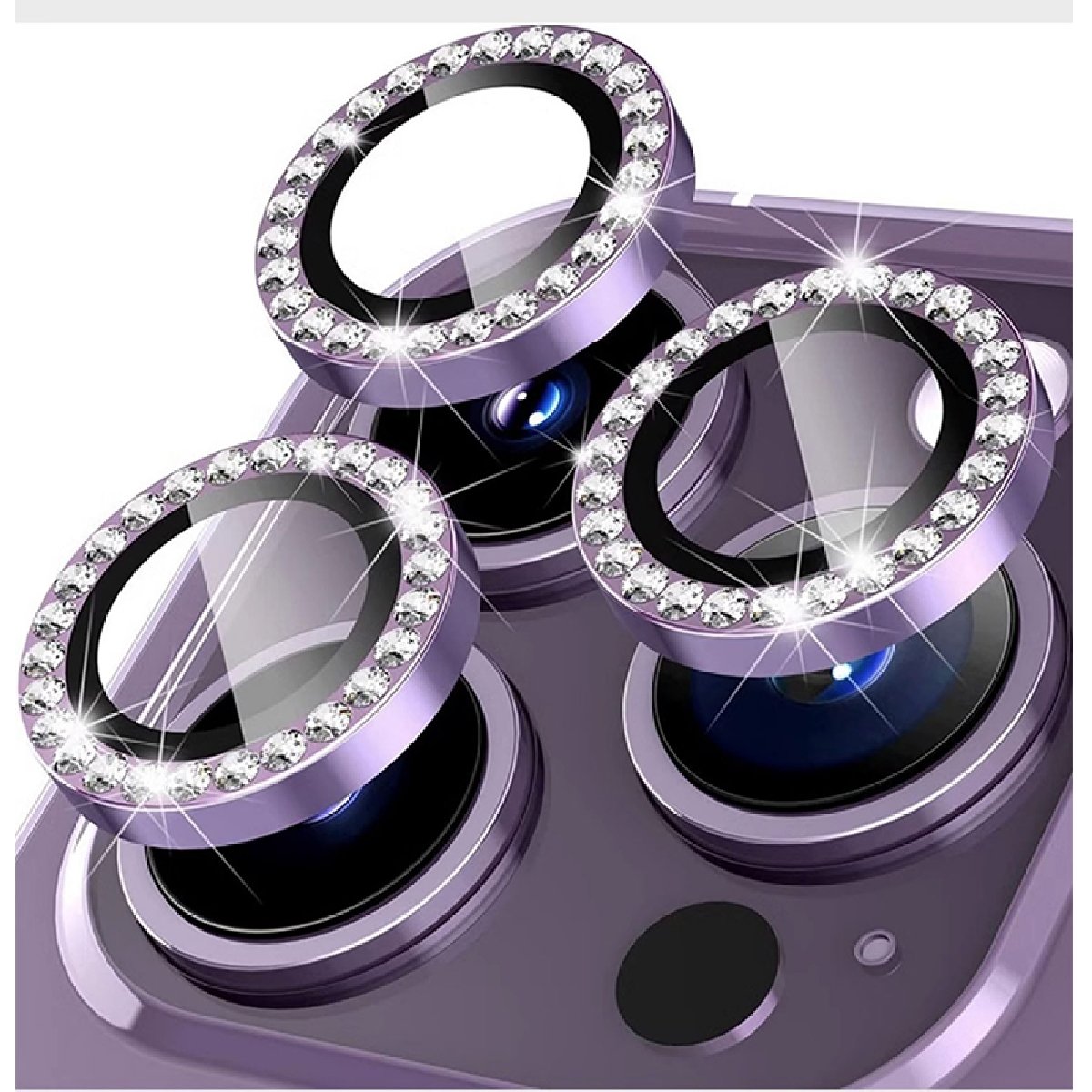 Película Lente Câmera Strass Brilho Compatível Com Iphone 16 Pro Max Tela 6.9 Proteção Lilas