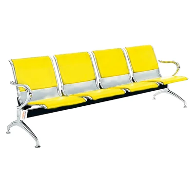 Cadeira Longarina Cromada 4 Lugares Com Estofado Colorida Amarelo