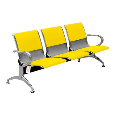 Cadeira Longarina Cromada 3 Lugares Com Estofado Colorida Amarelo