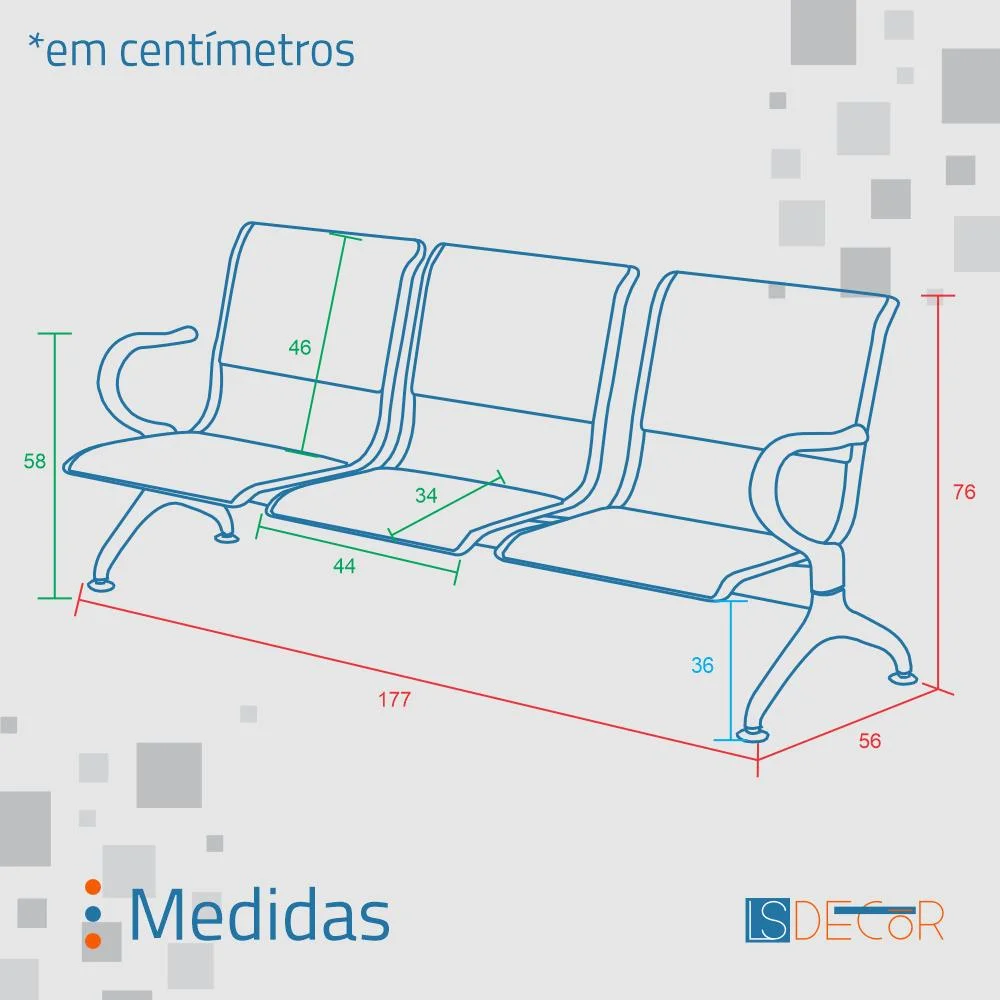 Imagem 3 de 4 do produto Cadeira Longarina Cromada 3 Lugares Com Estofado Colorida Amarelo