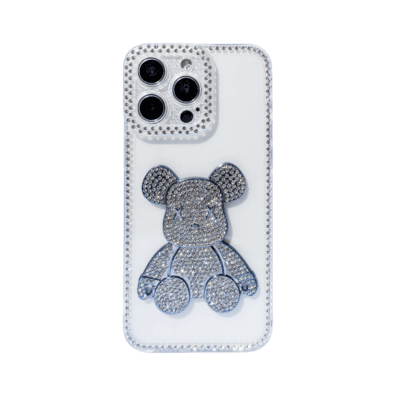Capa Celular Compatível Iphone 15 Com Urso De Diamante Luxo Cor:transparente